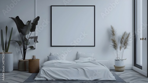 Minimalist and Stylish Teen Bedroom with Sleek Frame Mockup and 3D Rendering