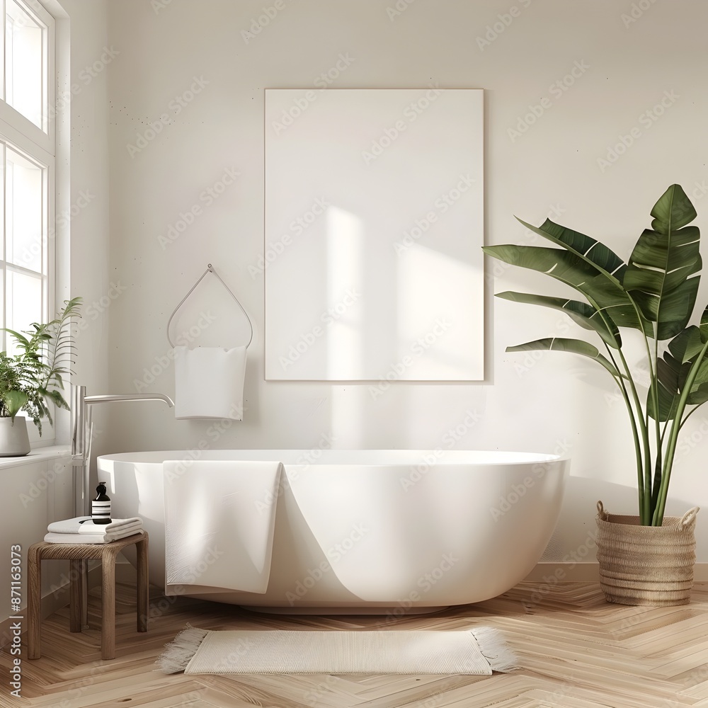 Fototapeta premium Minimalist Bathroom Design with Clean Interior and Frame Mockup