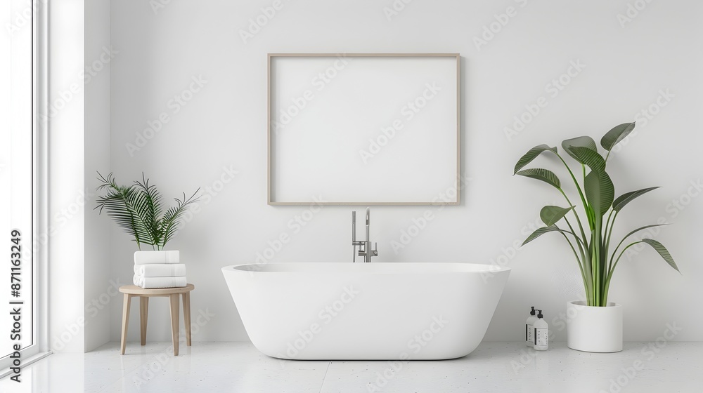 Fototapeta premium Minimalist Bathroom with Bright Accents and Clean Interior Design Mockup