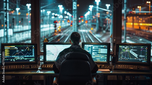 A dispatcher overseeing the movement of trains on a rail network from a central command station