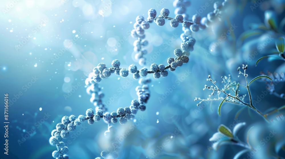 Photo of biochemistry concept with DNA molecule on blue background. Photo of biochemistry concept with DNA molecule on blue background.