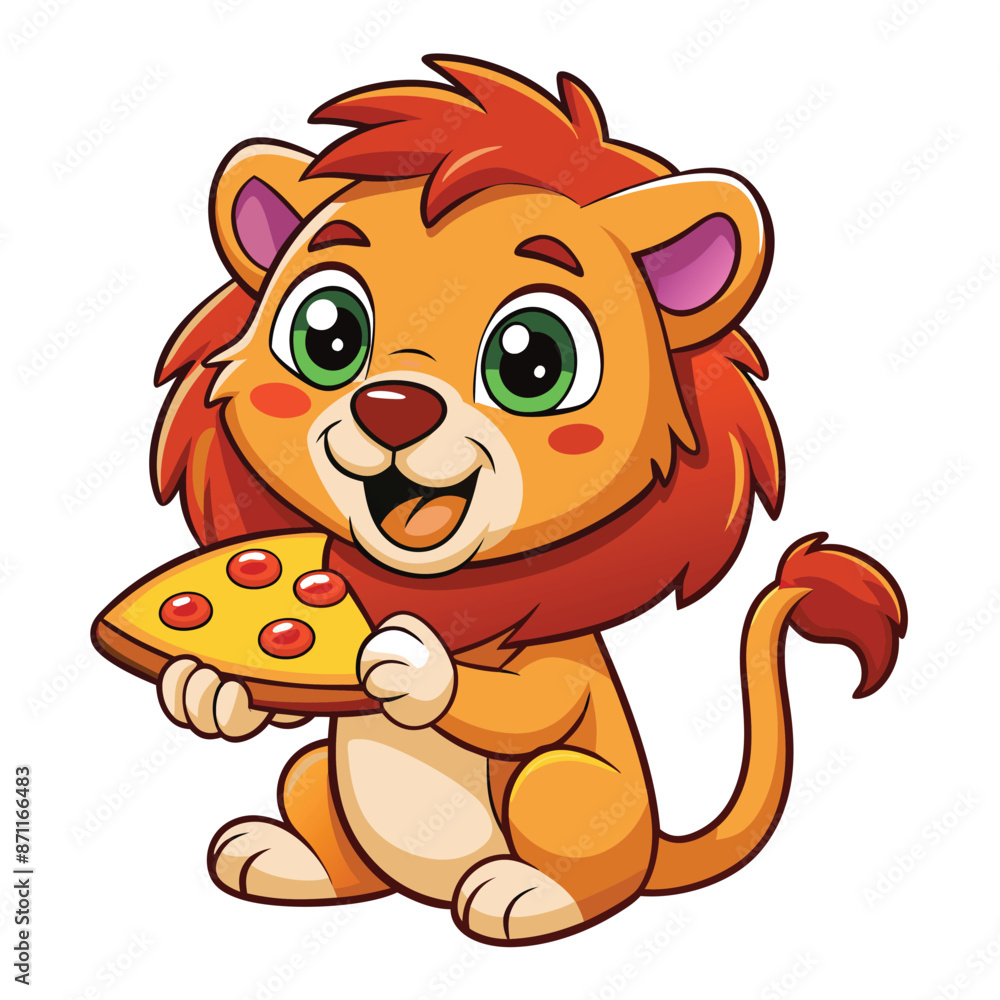Charming Lion Feasting on Pizza: Vector Illustration Charming Lion Feasting on Pizza: Vector Illustration