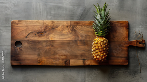Pineapple on cutting board on counter, banner, Generative AI