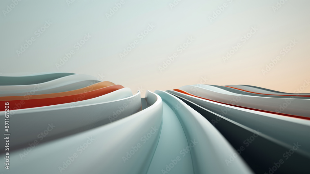 Abstract flowing ribbons in blue, white, and orange on a gradient background. Modern and elegant design for prints and backgrounds. Abstract flowing ribbons in blue, white, and orange on a gradient background. Modern and elegant design for prints and backgrounds.