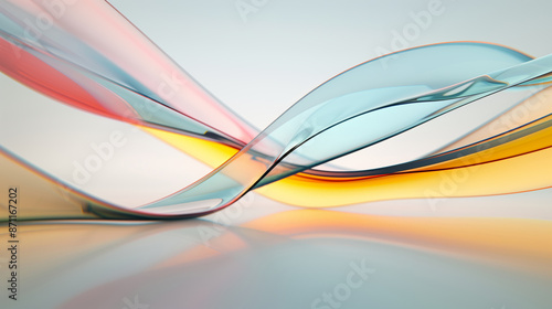 Abstract colorful flowing ribbons in shades of blue, red, and yellow on a light background. Modern and elegant design for prints and backgrounds.