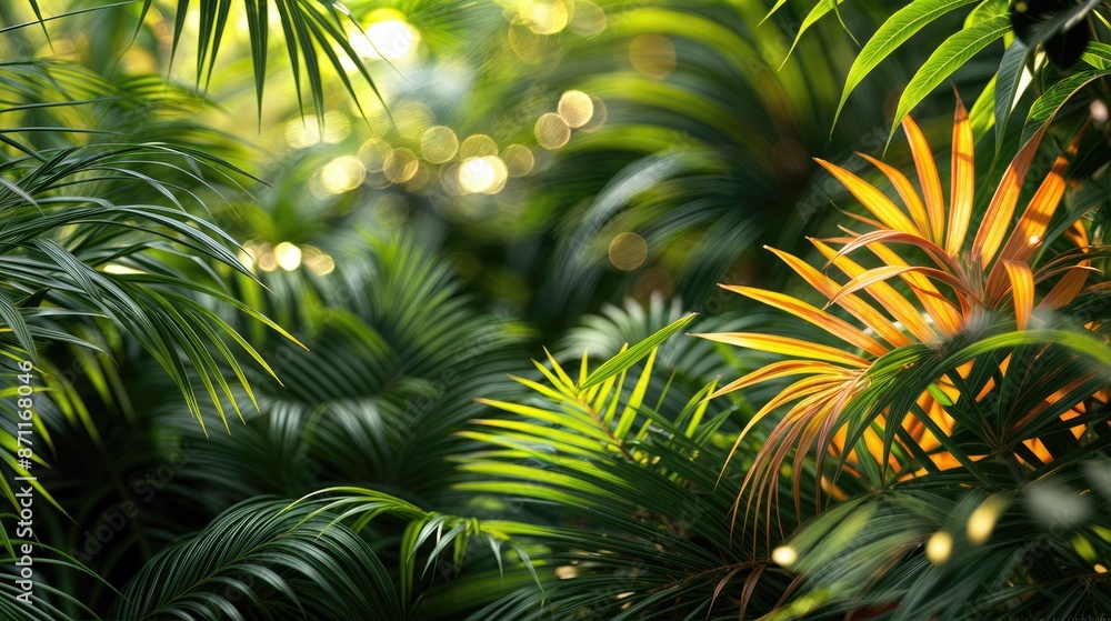 A riot of greens forms a tropical paradise, teeming with vibrant flora. A riot of greens forms a tropical paradise, teeming with vibrant flora.