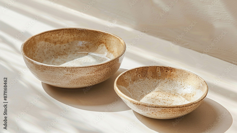 Ceramic bowls on a light beige background Ceramic bowls on a light beige background