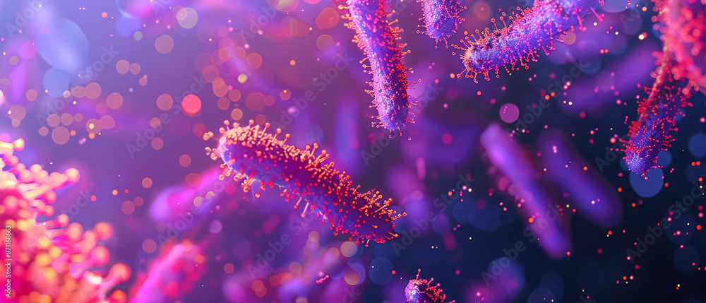 Colorful Bacteria Floating in Purple Environment
Colorful Bacteria Floating in Purple Environment