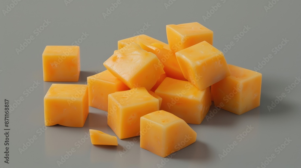 Block Cheese. Portion of Cheddar in Cubed Yellow Blocks Block Cheese. Portion of Cheddar in Cubed Yellow Blocks