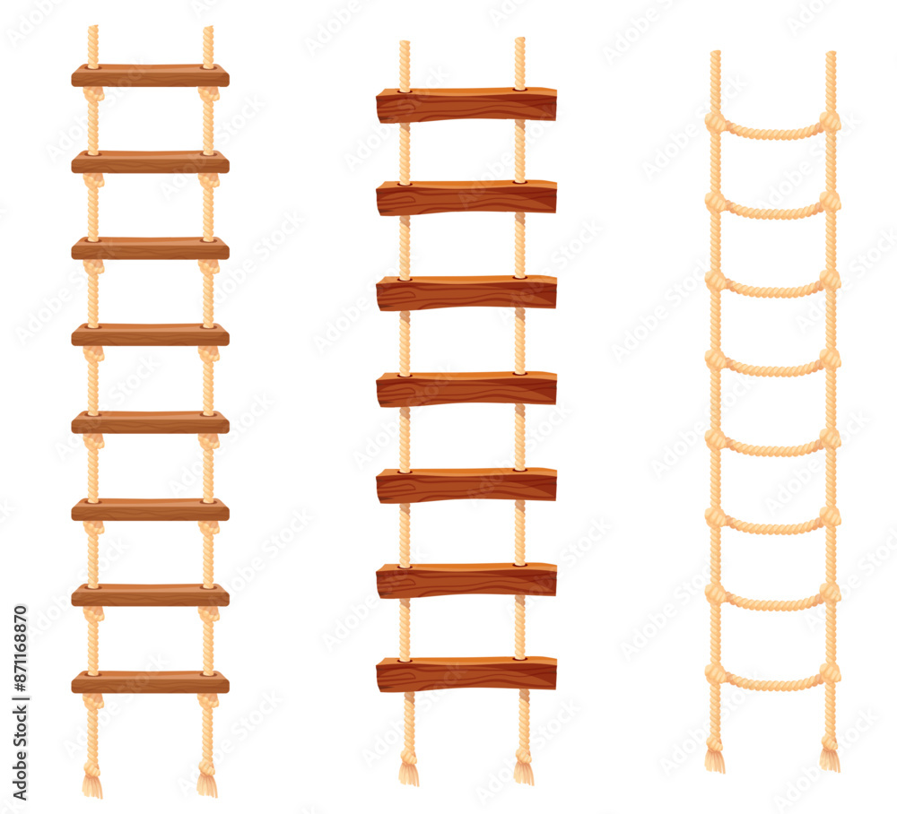 Rope ladder. Bind staircase ropes ladders with wooden steps rod ...