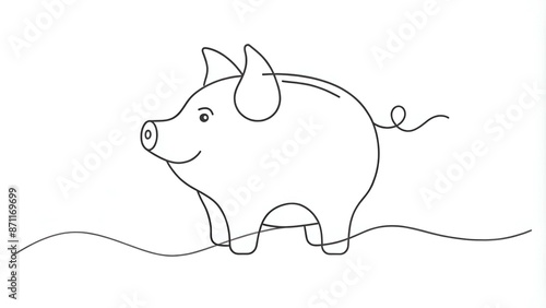 Piggy bank in continuous line art drawing style. Pig moneybox black linear sketch isolated on white background. Vector illustration photo