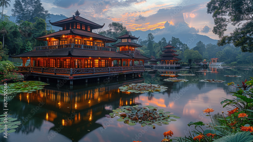 Obraz premium Serene Beauty of Wat Kalayanamitr: Japanese Style Painting with Soft Brushstrokes