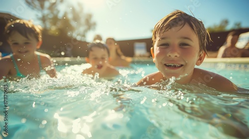 A family enjoying a sunny day at a pool