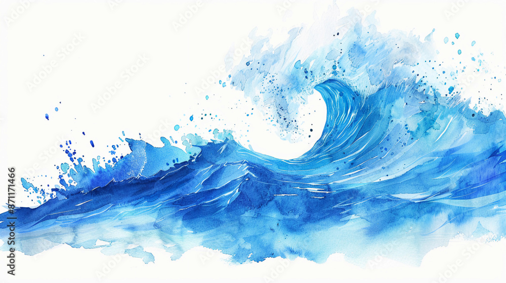 Breaking blue wave in the ocean watercolor right aligned Breaking blue wave in the ocean watercolor right aligned