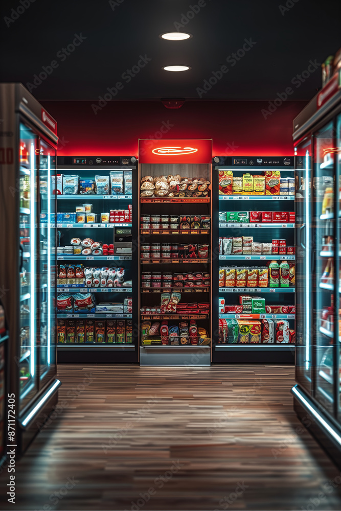 Selective focus of A view of the aisles in a convenience store with no people around. Selective focus of A view of the aisles in a convenience store with no people around.