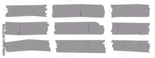 Grey scotch tape with patterns and without. Office glue paper stripes collection. Torn strip, patch.