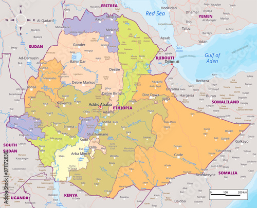 Political map of Ethiopia Vector illustration