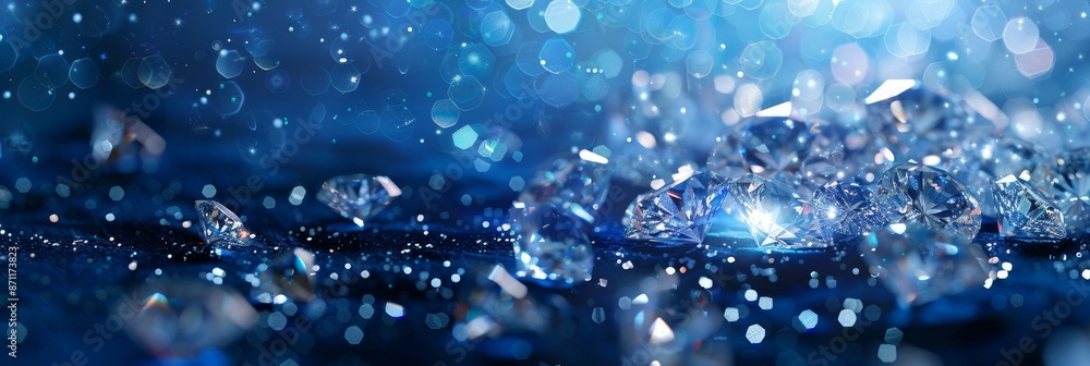 Exquisite 3D diamond clusters, sparkling luxury, deep blue background Exquisite 3D diamond clusters, sparkling luxury, deep blue background
