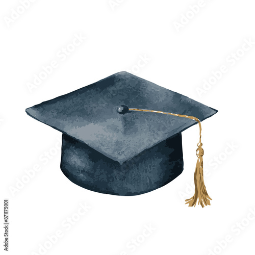 Graduation hat, elegant watercolor illustration, success achievement symbol