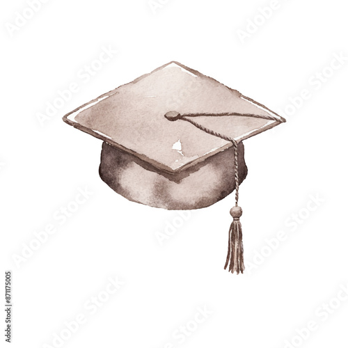 Graduation hat, elegant watercolor illustration, success achievement symbol