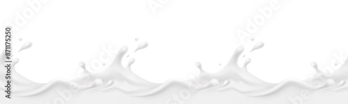 Milk splash seamless pattern. 3d realistic yogurt wave border isolated on white background. Vector milky package design.