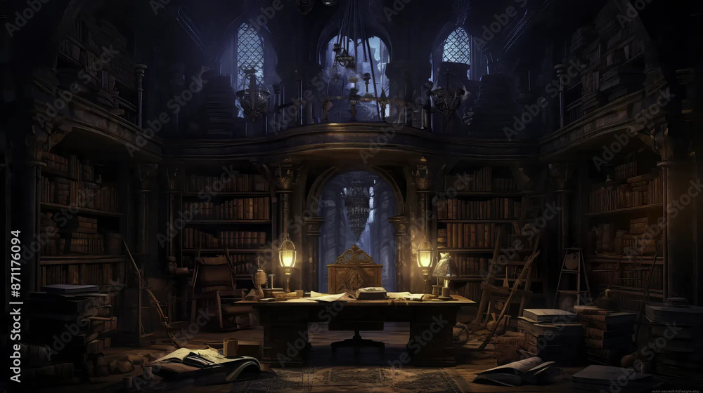 Wizards Library: Enchanted Shelves of Ancient Knowledge Fantasy wallpaper Wizards Library: Enchanted Shelves of Ancient Knowledge Fantasy wallpaper
