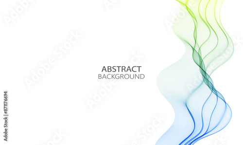 Blue green vertical wave lines on a white background, design element