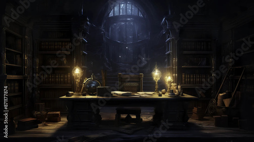 Wizards' Library: Secrets Among Dimly Lit Shelves Fantasy wallpaper