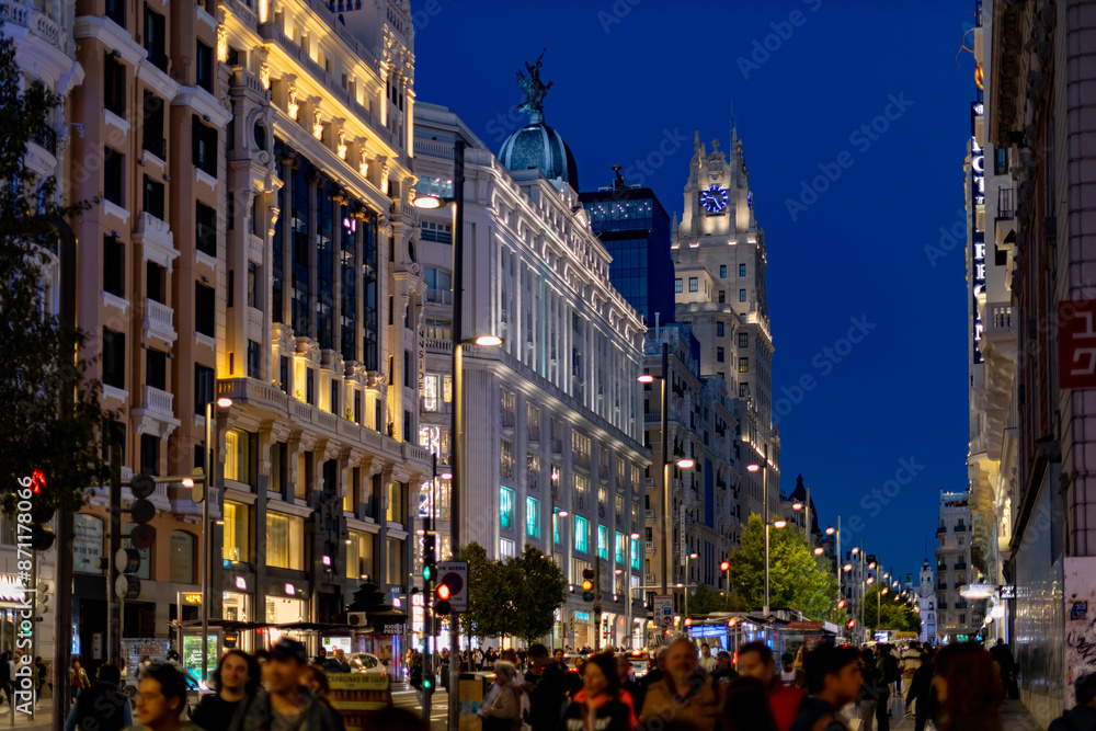 Naklejka premium Madrid, Spain at night