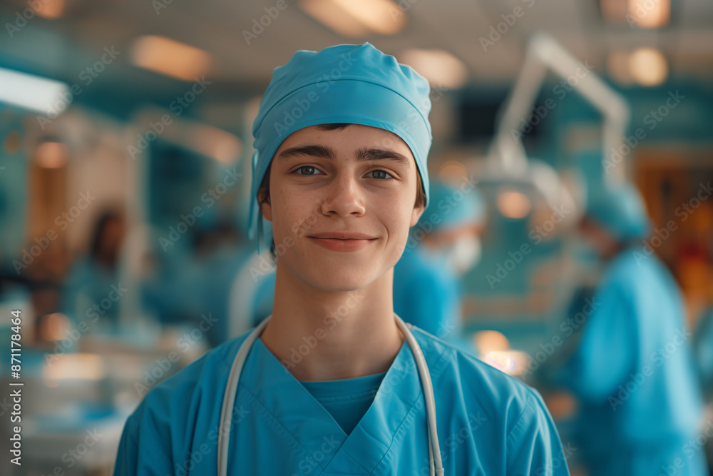 Caucasian dentist smiling confidently in operating room. Caucasian dentist smiling confidently in operating room.