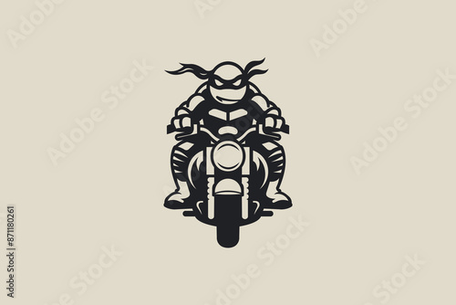 Vector Logo of a Ninja Turtle Riding a Motorbike. photo