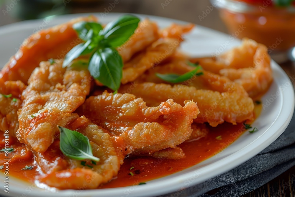 Deep fried pork ears with tomato sauce Deep fried pork ears with tomato sauce