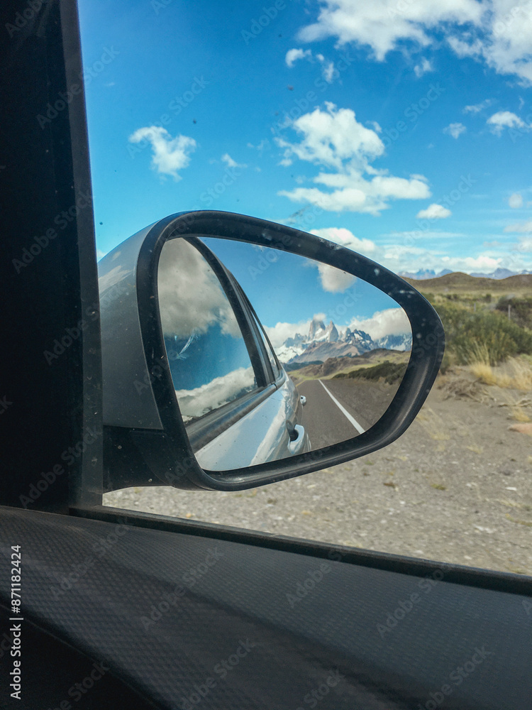 Portrait from a car with the mountains in the background Portrait from a car with the mountains in the background