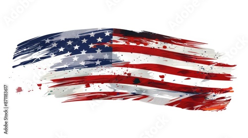 Artistic rendition of the American flag with splashes of paint, creating a dynamic and energetic interpretation of the traditional national symbol of the United States.