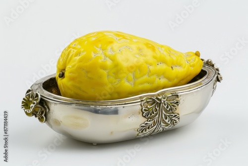 Etrog in Silver box on White background photo