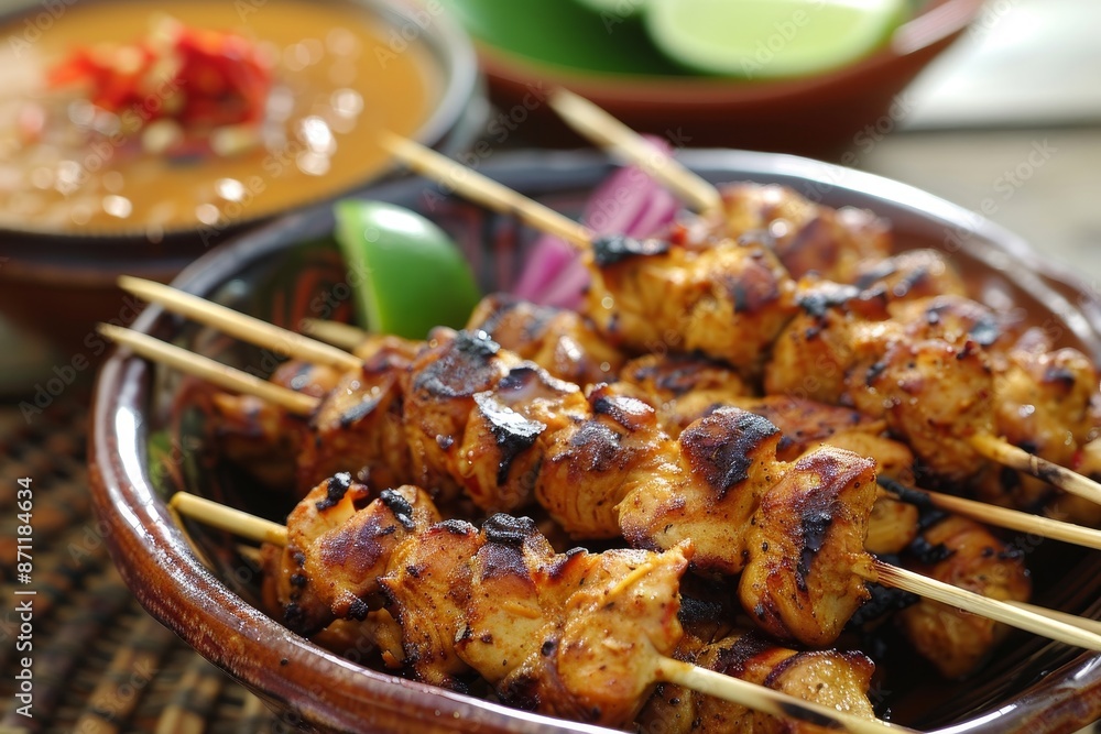 Famous Malaysian chicken satay with tasty peanut sauce Famous Malaysian chicken satay with tasty peanut sauce