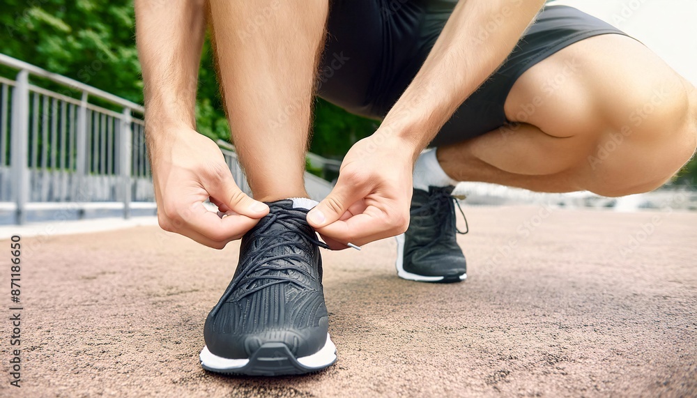Tying sports shoe. A young sportsman getting ready for athletic and fitness training outdoors. Sport, exercise, fitness, workout. Healthy lifestyle
Tying sports shoe. A young sportsman getting ready for athletic and fitness training outdoors. Sport, exercise, fitness, workout. Healthy lifestyle