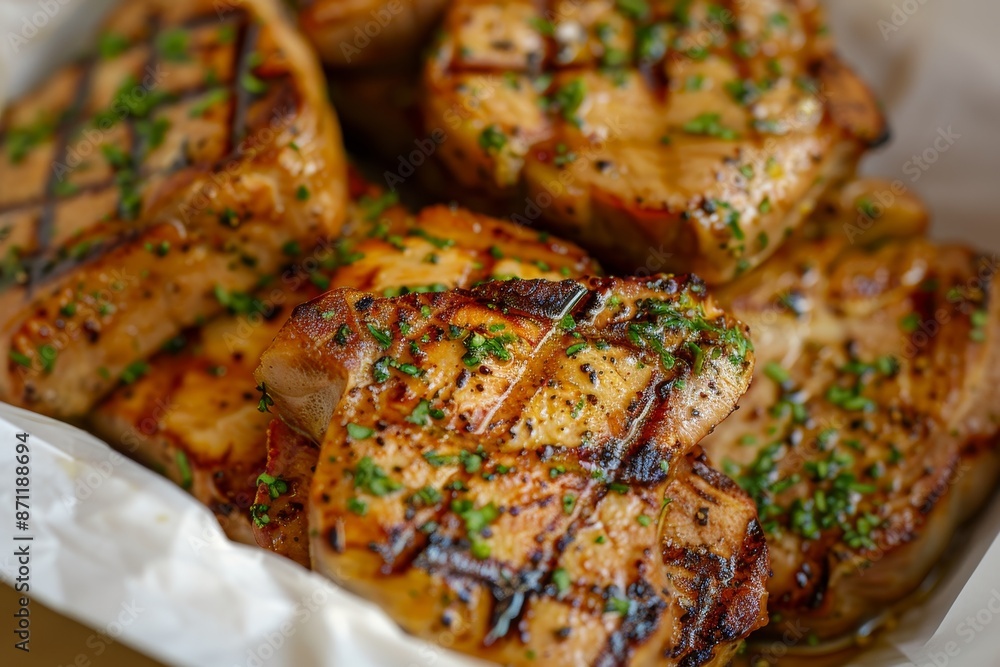 Grilled pork chops viewed from above Grilled pork chops viewed from above