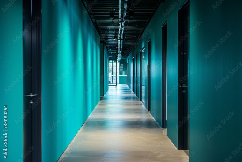 Blue server room interior with empty corridor. Blue server room interior with empty corridor.