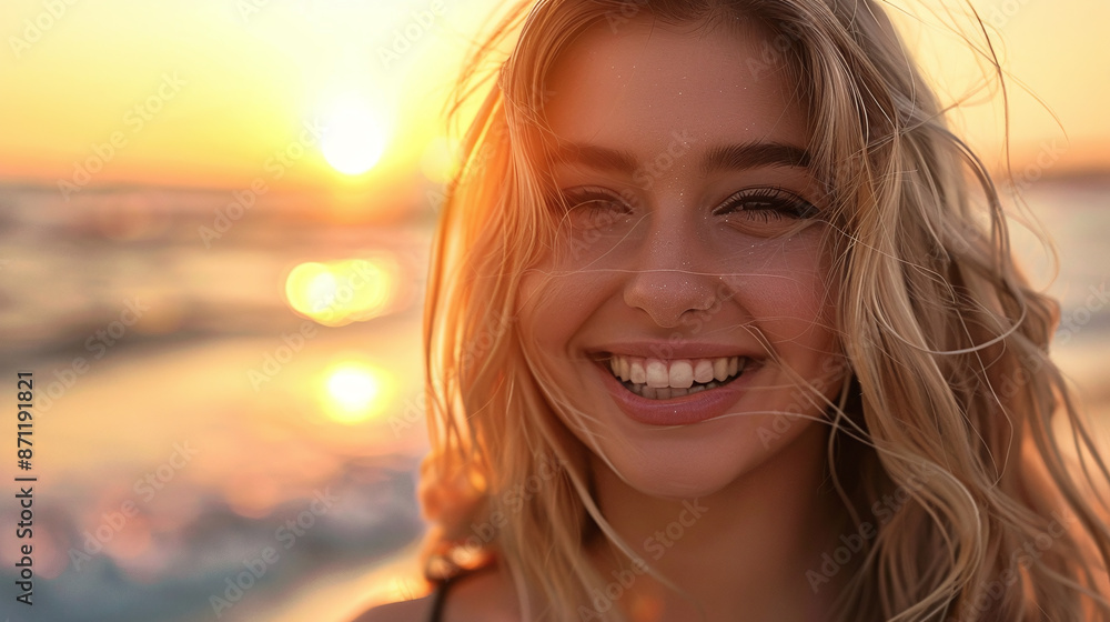 portrait woman on the beach at sunshine portrait woman on the beach at sunshine