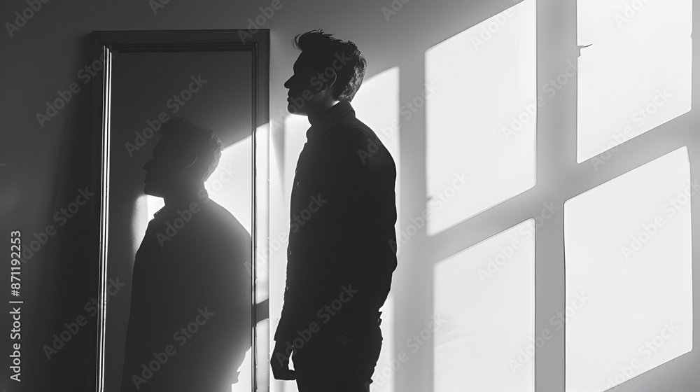 mirror silhouette of a man on a white background mirror silhouette of a man on a white background