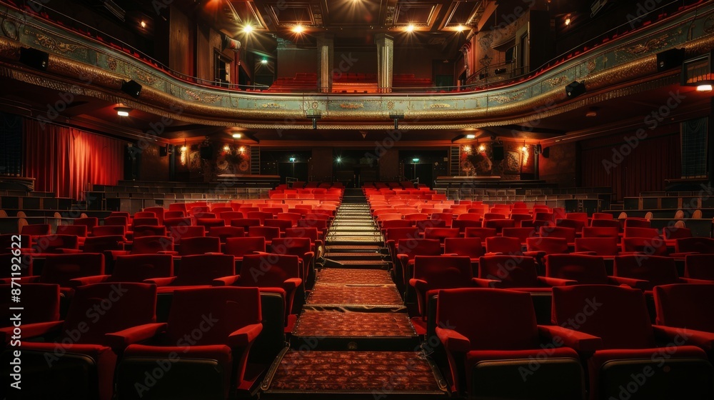 Naklejka premium Auditorium Theatres interior with balconies and seats. View from the stage