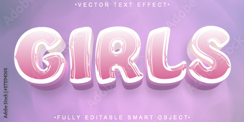 Cartoon Pink Girl Vector Fully Editable Smart Object Text Effect