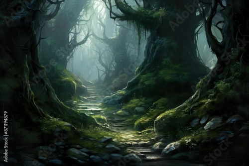 Druids dreaming in a secluded mystical grove Fantasy wallpaper