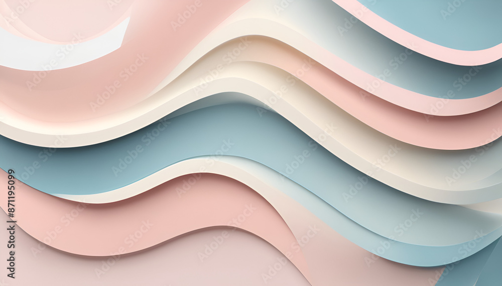 Pastel Pink, Blue & Cream Curved Layers in Modern Abstract Design Pastel Pink, Blue & Cream Curved Layers in Modern Abstract Design