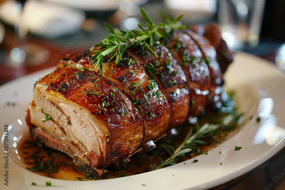 Grilled pork served on a white dish