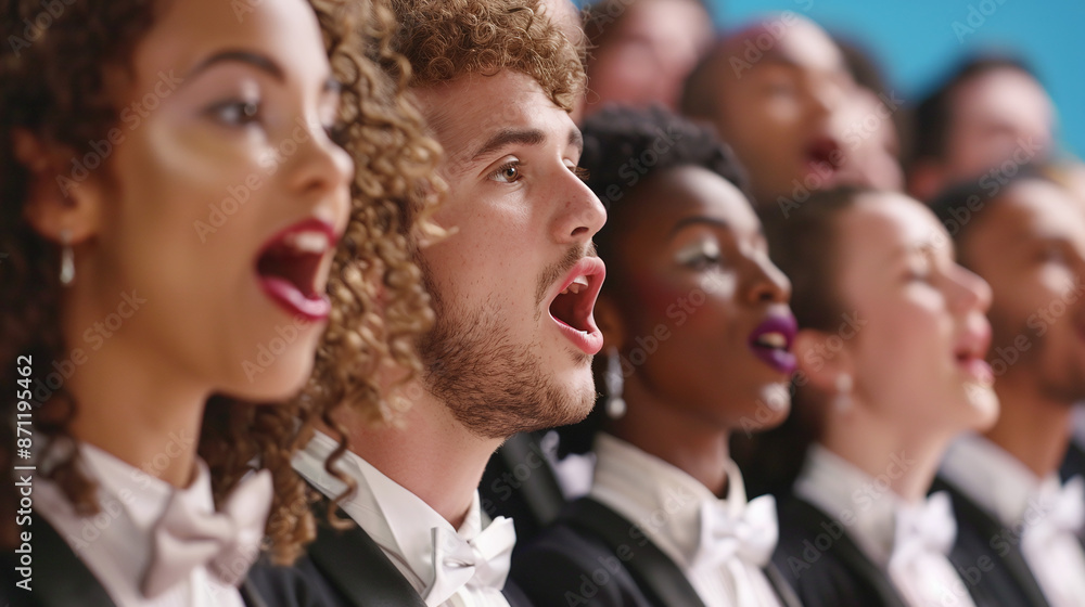 Obraz premium choir members singing in unison, their faces reflecting emotion and dedication