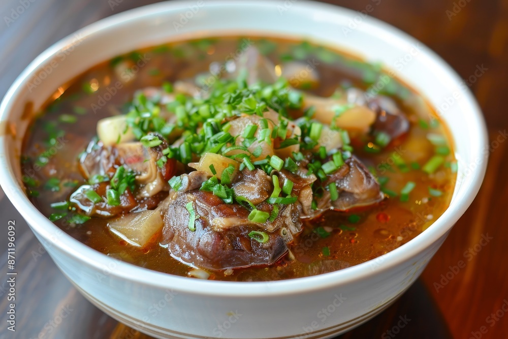Hawaiian oxtail soup served in a bowl Hawaiian oxtail soup served in a bowl