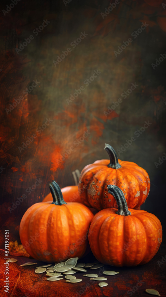Harvest Pumpkins with Seeds on Rustic Background. Harvest Pumpkins with Seeds on Rustic Background.
