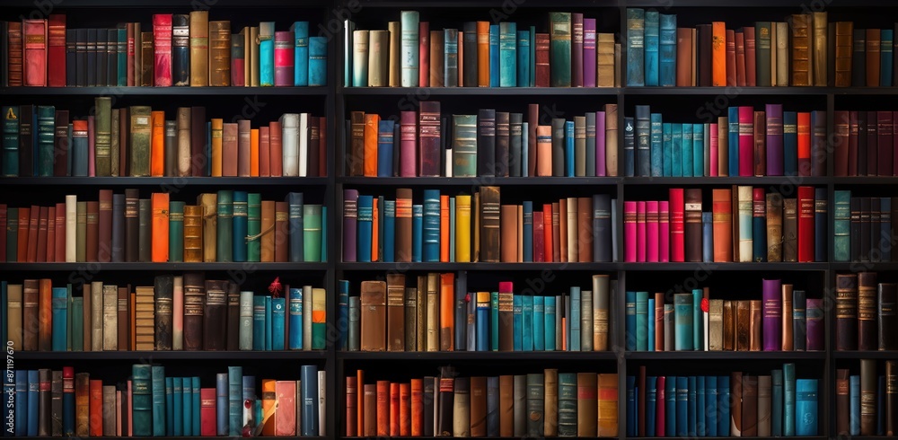 A wall of bookshelves filled with colorful books, representing the vastness and depth of knowledge in various topics. A wall of bookshelves filled with colorful books, representing the vastness and depth of knowledge in various topics.